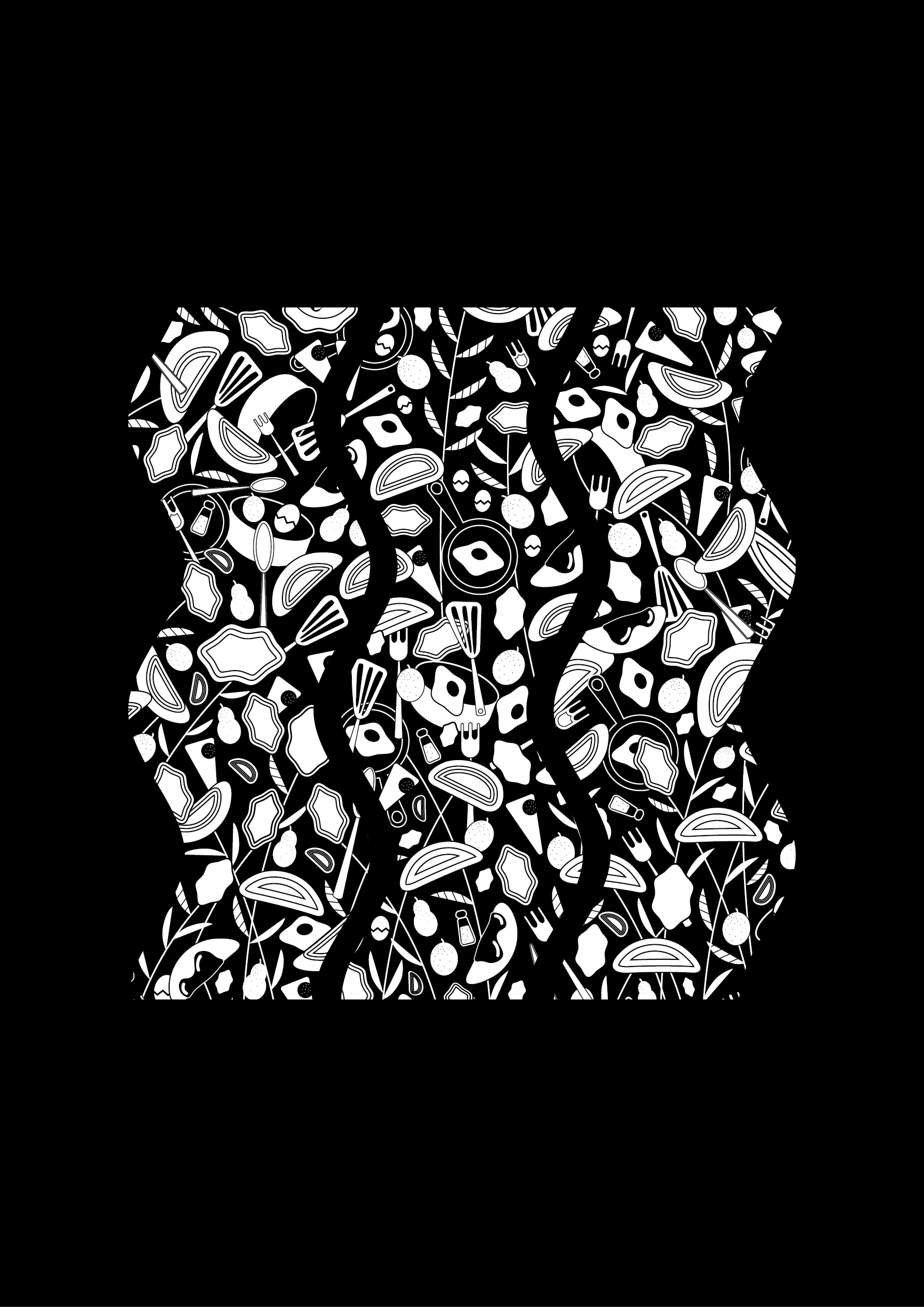 皿の花のイラスト・モノクロ